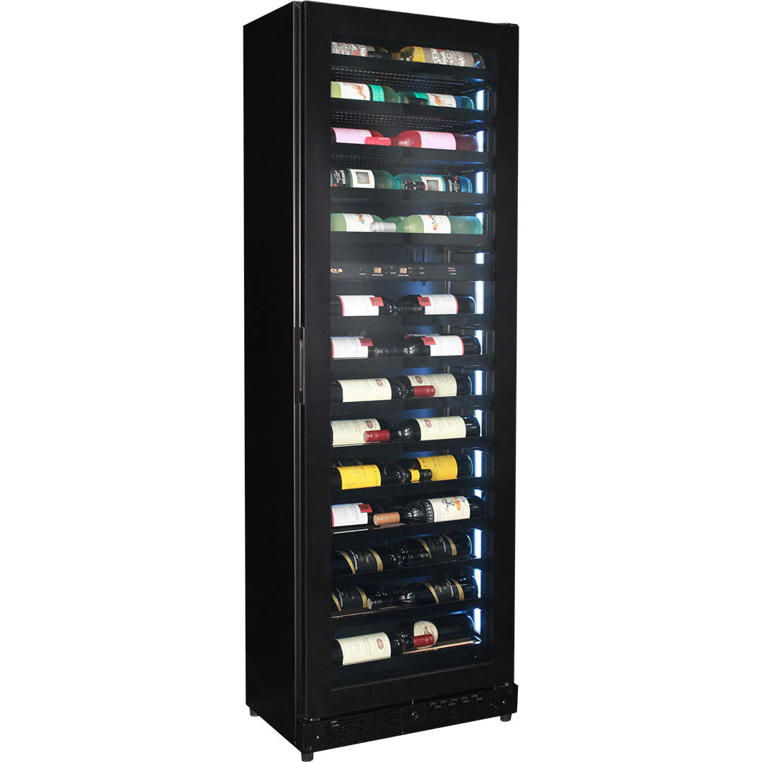 Upright Black Slim Depth Quiet Running 2 Zone Wine Fridge With LED