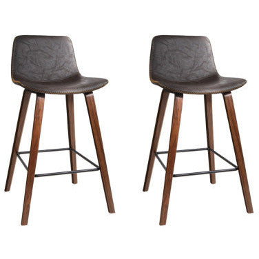 Artiss Set of 2 PU Leather Bar Stools Square Footrest - Wood and Brown