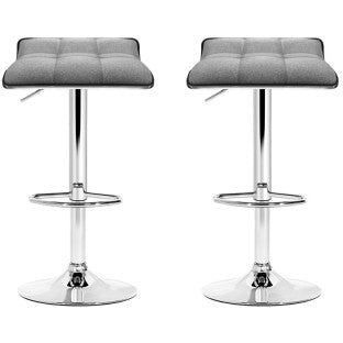 Artiss Set of 2 Fabric Bar Stools Swivel Bar Stools- Grey Chrome