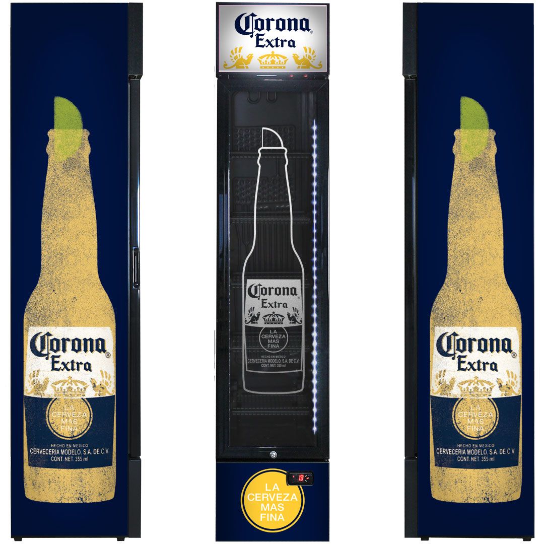 Corona Branded Skinny Upright Bar Fridge