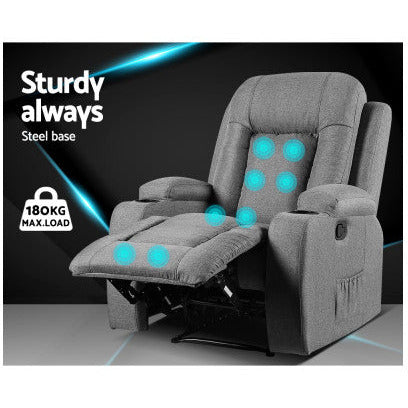 Artiss Recliner Chair Electric Massage Chair Fabric Lounge Sofa Heated Grey