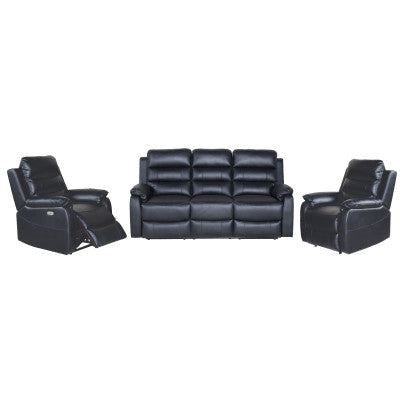 Royal 3pc 5 Seater Leather Electric Recliner Home Theatre Sofa Lounge Set Black