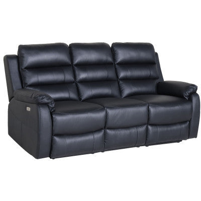 Royal 3pc 5 Seater Leather Electric Recliner Home Theatre Sofa Lounge Set Black